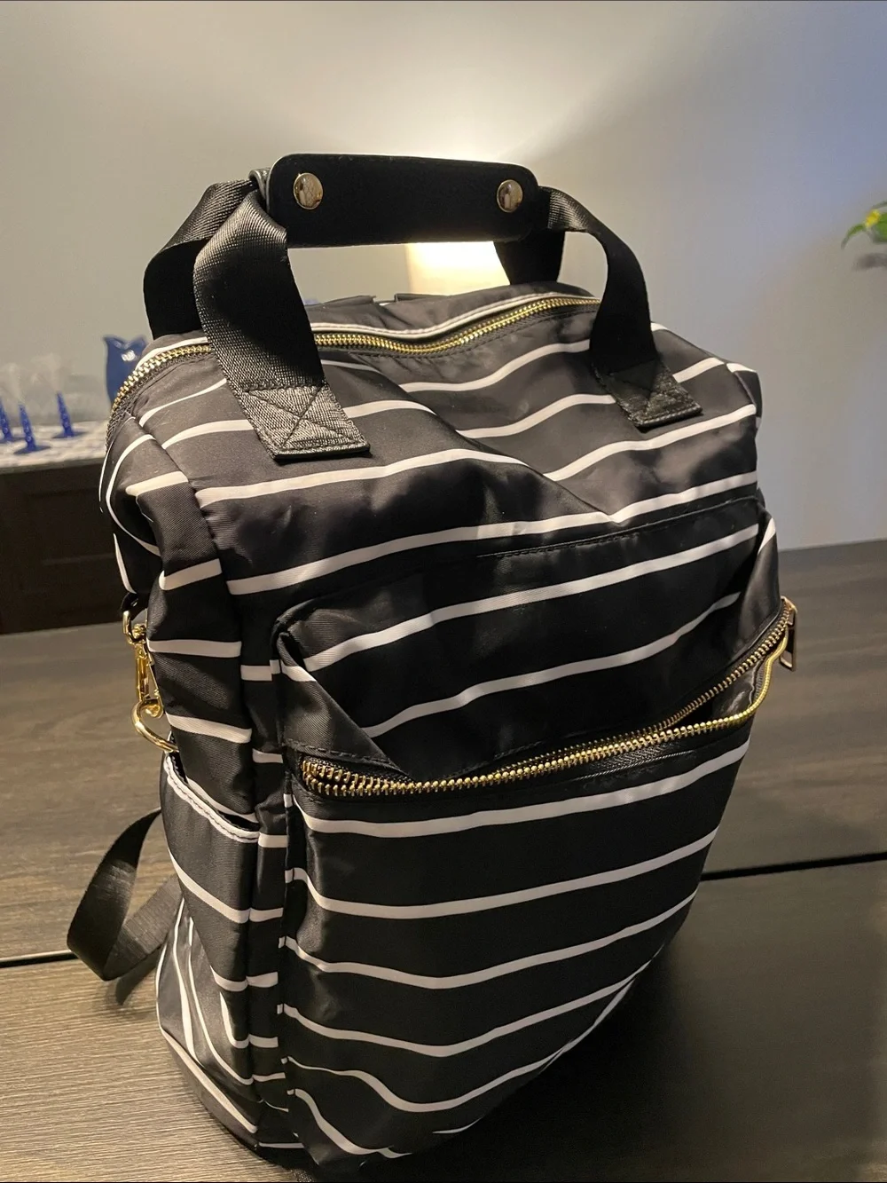 a new day Black and White Striped Backpack